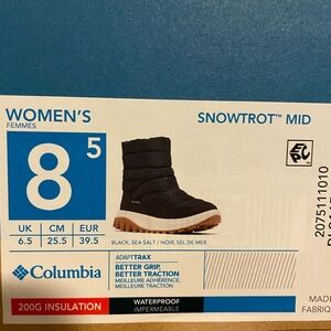 Columbia Women's Snowtrot Mid Black Sea Salt Boots 8.5 Waterproof NWB